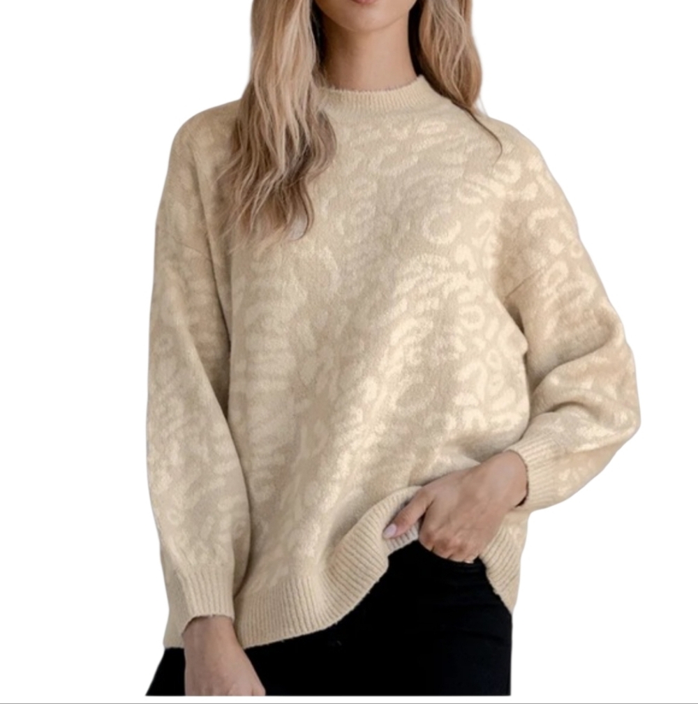 Lulu's RD Style Cream Leopard Patterned Sweater Size M